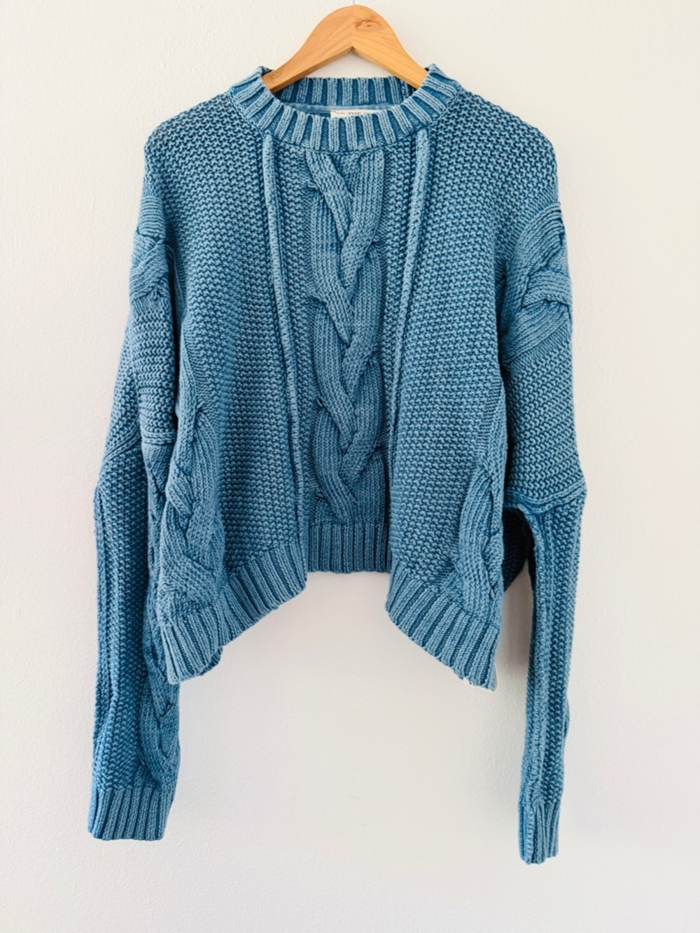 Free People In a Daze Blue Cable Knit Pullover Sweater - Picture 6 of 10